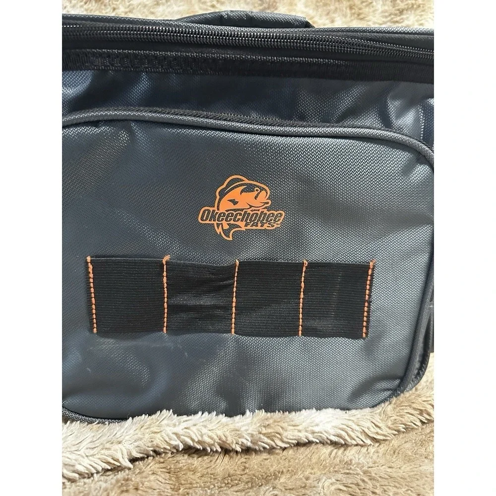 Okeechobee Fats Fishing Tackle Bag Gray Orange Medium Soft Side Shoulder Strap